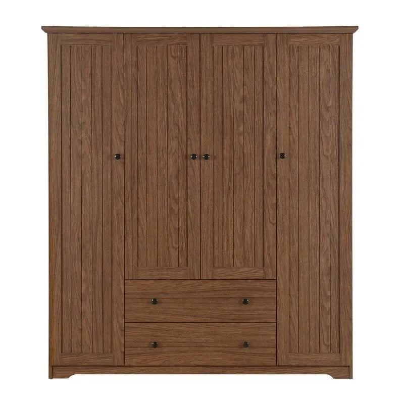 Armoire 4 portes marron/blanc avec 2 tiroirs et tringle à vêtements