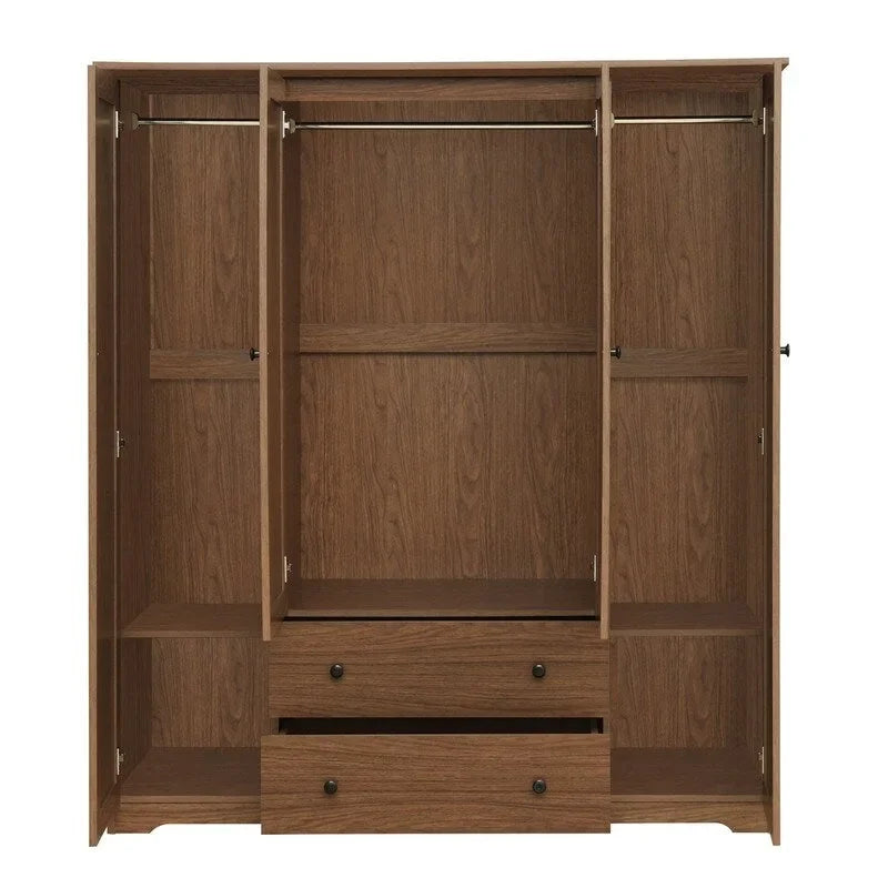 Armoire 4 portes marron/blanc avec 2 tiroirs et tringle à vêtements
