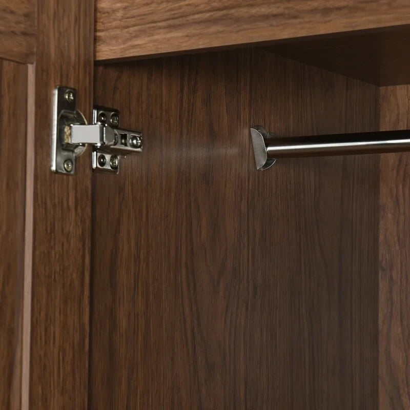 Armoire 4 portes marron/blanc avec 2 tiroirs et tringle à vêtements