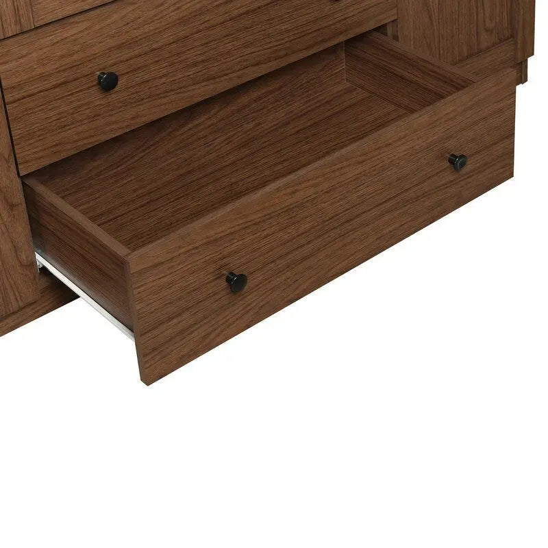 Armoire 4 portes marron/blanc avec 2 tiroirs et tringle à vêtements