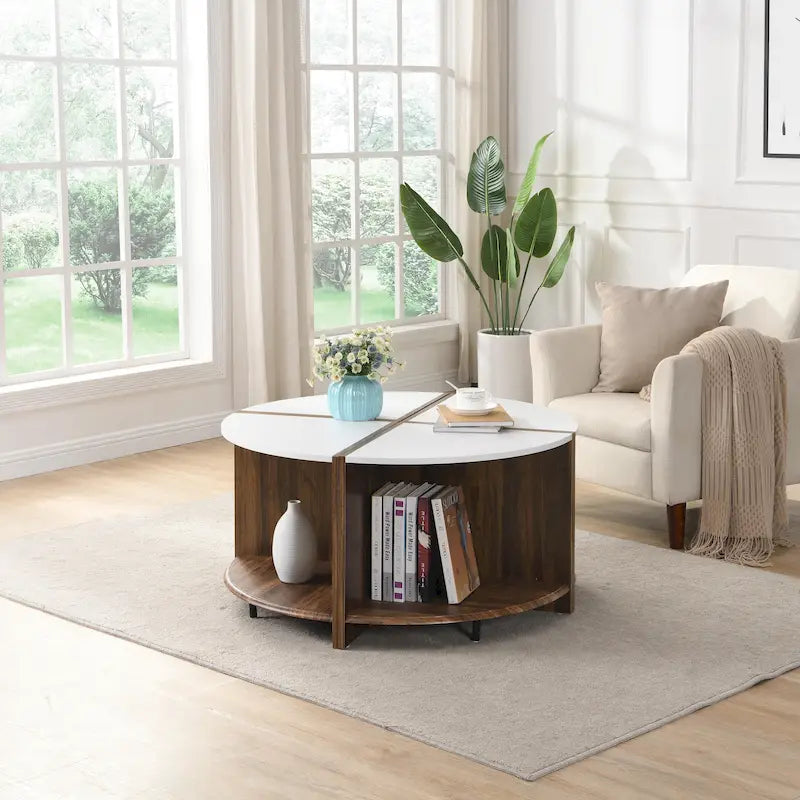 Table basse ronde blanche à double plateau avec rangement – 1 place