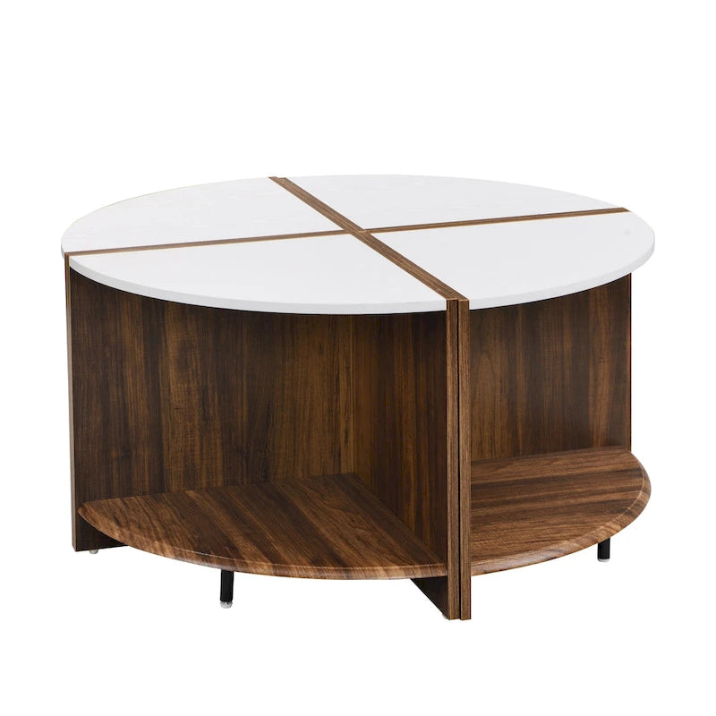Table basse ronde blanche à double plateau avec rangement – 1 place