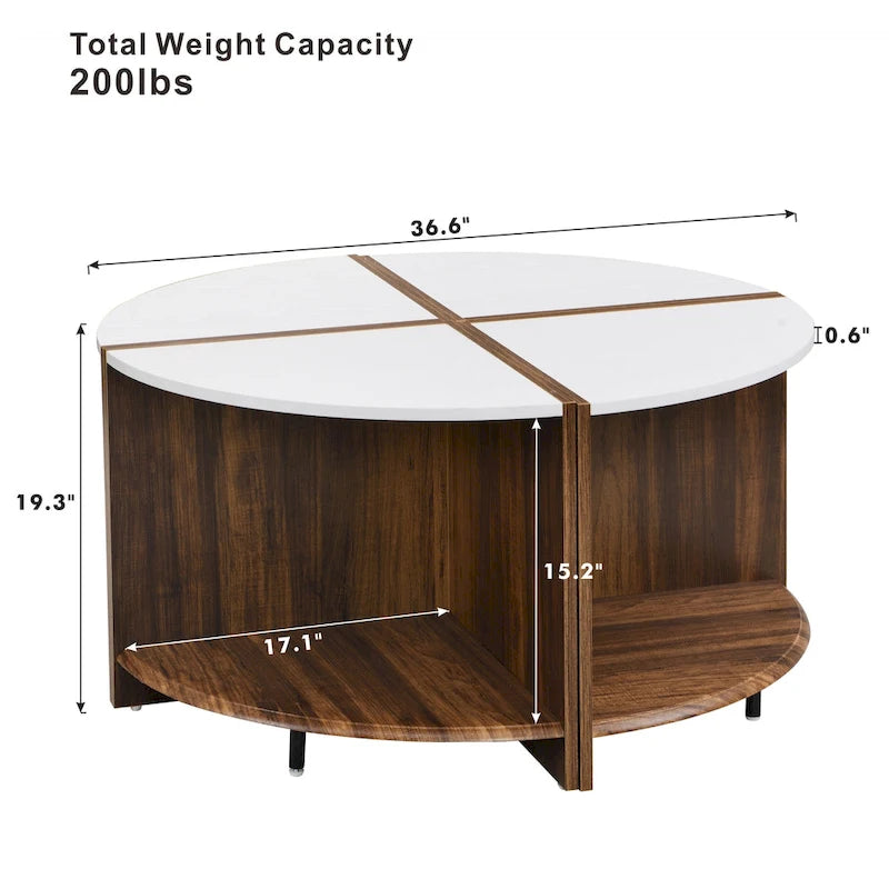 Table basse ronde blanche à double plateau avec rangement – 1 place