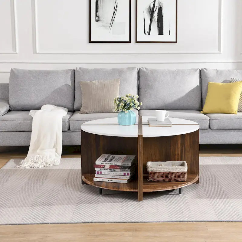Table basse ronde blanche à double plateau avec rangement – 1 place