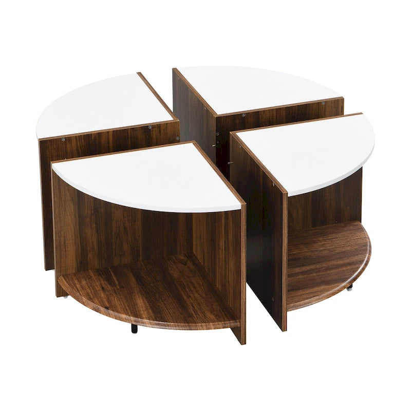 Table basse ronde blanche à double plateau avec rangement – 1 place