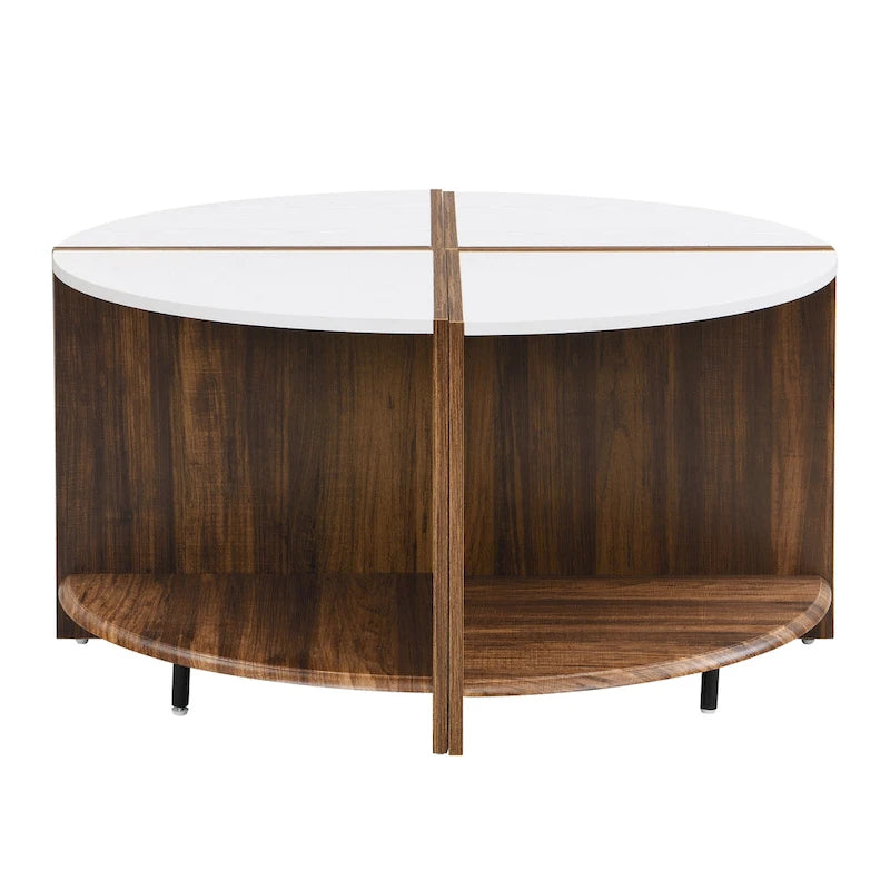 Table basse ronde blanche à double plateau avec rangement – 1 place