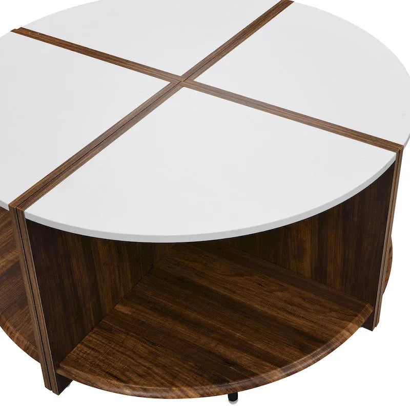 Table basse ronde blanche à double plateau avec rangement – 1 place