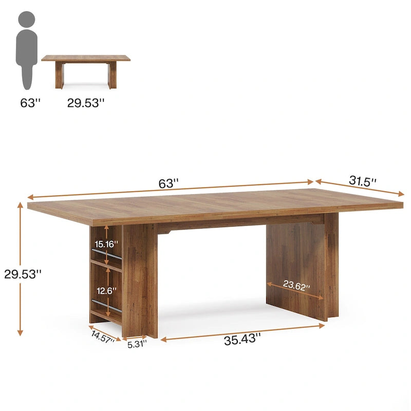 Bureau de direction 160 cm Noyer/Naturel/Marron avec deux étagères de rangement latérales