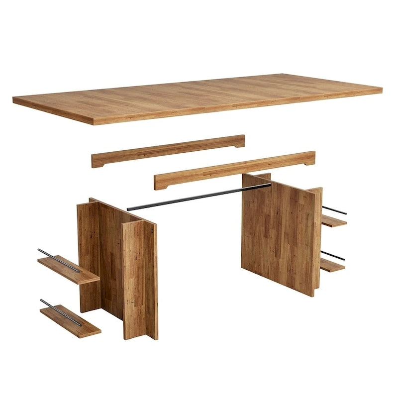Bureau de direction 160 cm Noyer/Naturel/Marron avec deux étagères de rangement latérales
