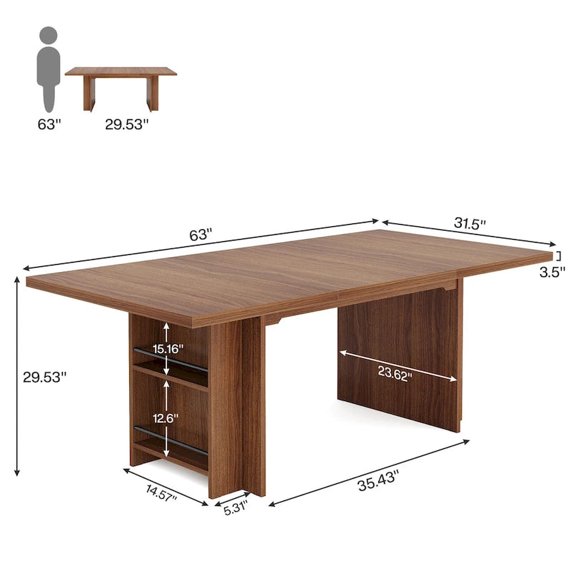 Bureau de direction 160 cm Noyer/Naturel/Marron avec deux étagères de rangement latérales