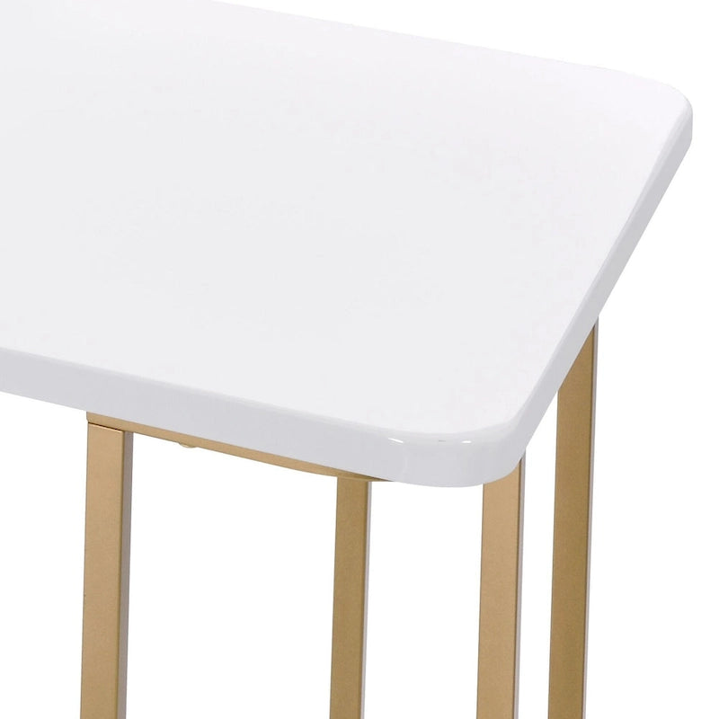 Bureau rectangulaire blanc et or avec piètement ouvert en métal