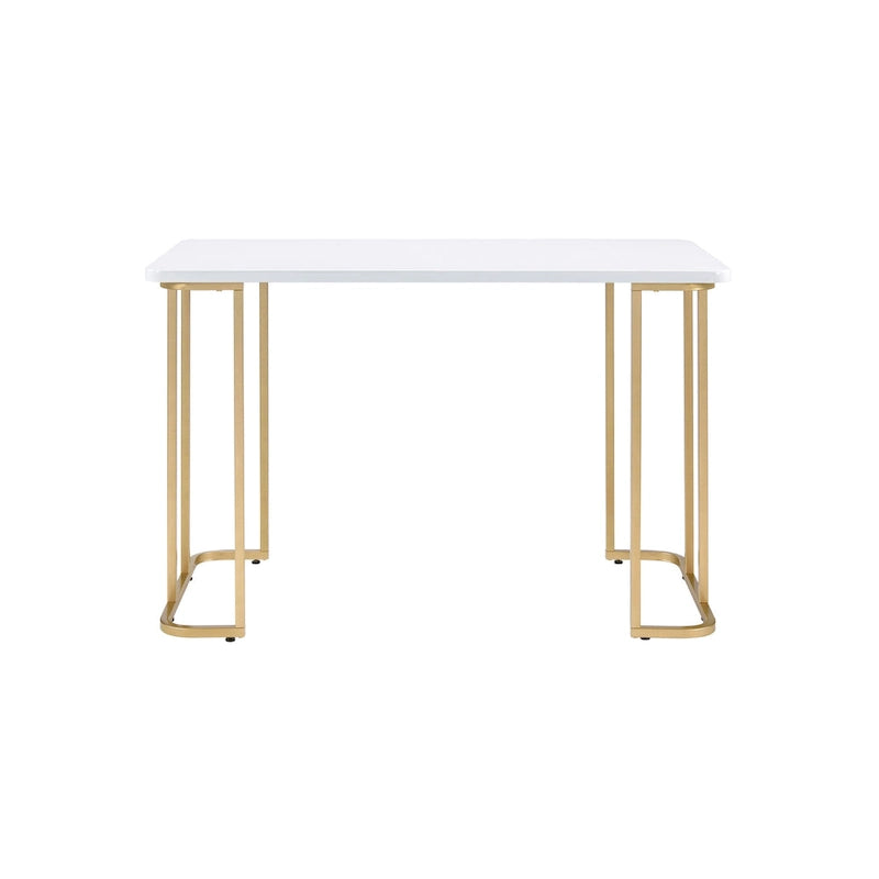 Bureau rectangulaire blanc et or avec piètement ouvert en métal