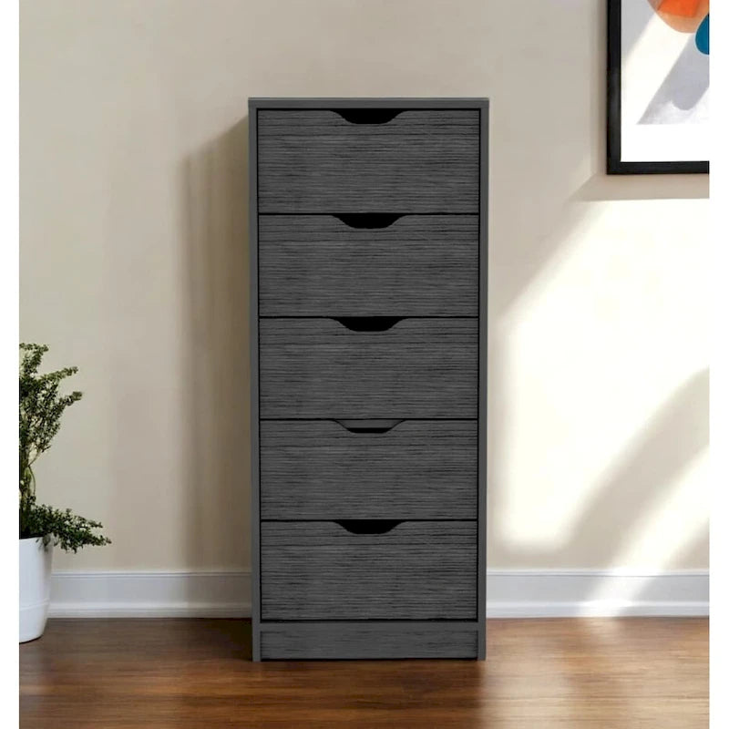 Commode verticale moderne à 5 tiroirs gris foncé/gris clair – Meuble de rangement fin pour chambre ou bureau