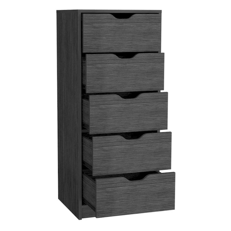 Commode verticale moderne à 5 tiroirs gris foncé/gris clair – Meuble de rangement fin pour chambre ou bureau