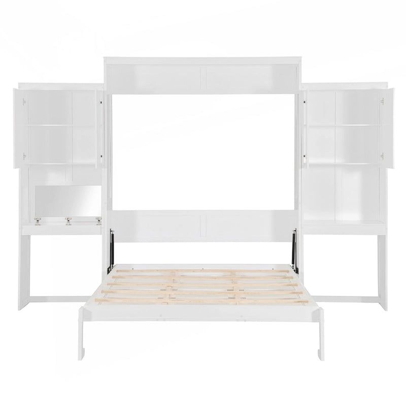 Lit escamotable Espresso Queen avec armoire, bureau et miroir de courtoisie rabattable