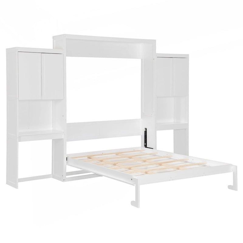 Lit escamotable Espresso Queen avec armoire, bureau et miroir de courtoisie rabattable