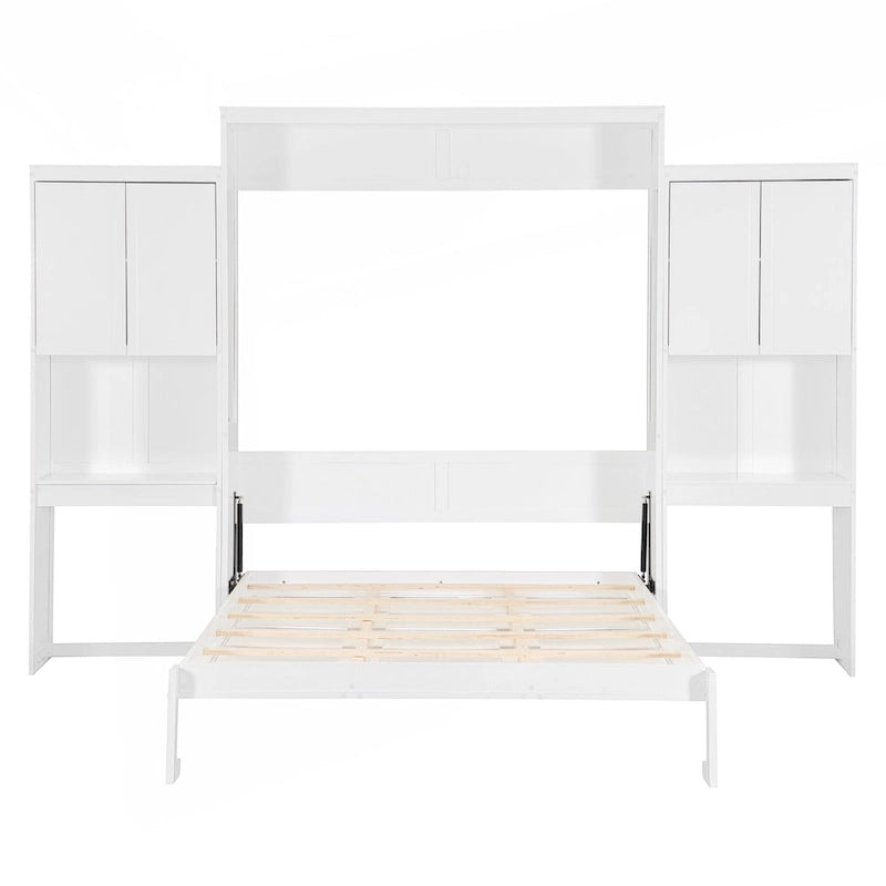 Lit escamotable Espresso Queen avec armoire, bureau et miroir de courtoisie rabattable