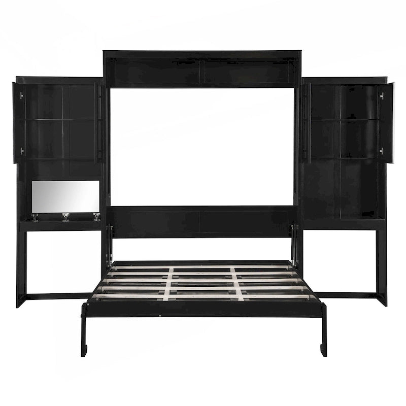 Lit escamotable Espresso Queen avec armoire, bureau et miroir de courtoisie rabattable