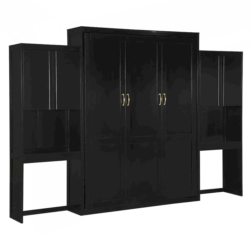 Lit escamotable Espresso Queen avec armoire, bureau et miroir de courtoisie rabattable