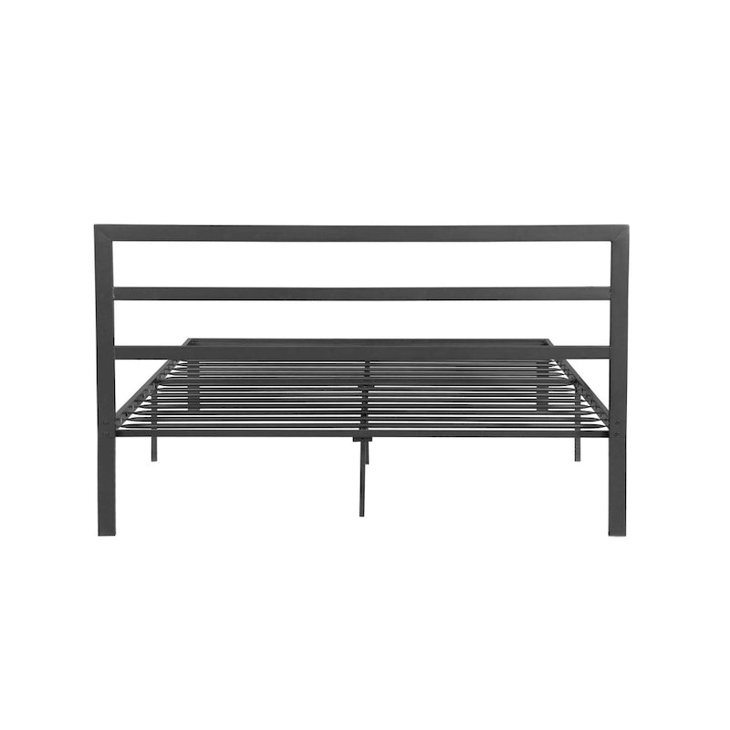 Lit plateforme en métal en acier, format Queen, couleur gris anthracite / noir, avec tête de lit