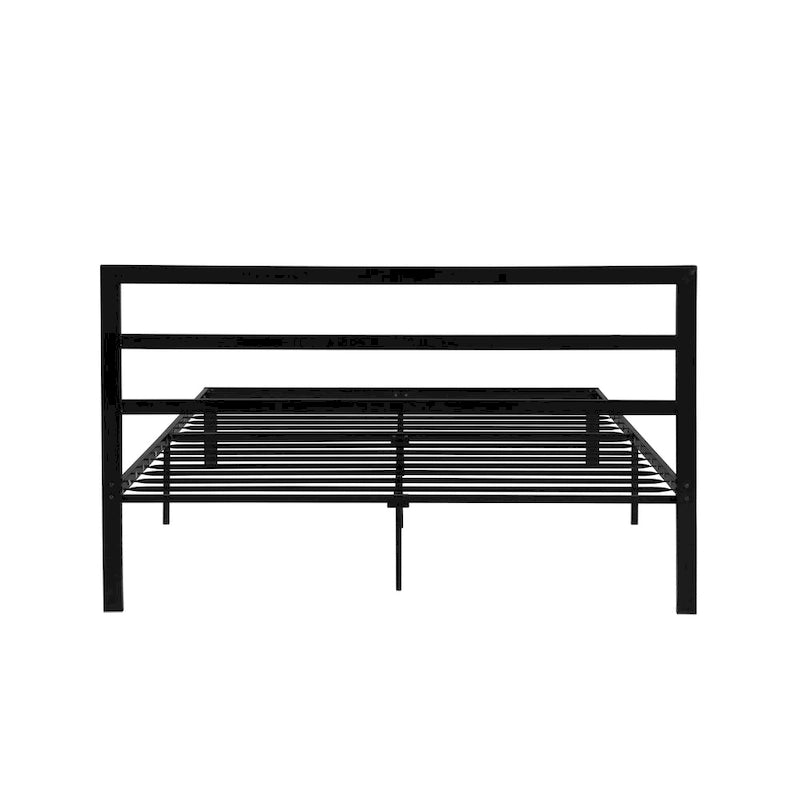 Lit plateforme en métal en acier, format Queen, couleur gris anthracite / noir, avec tête de lit