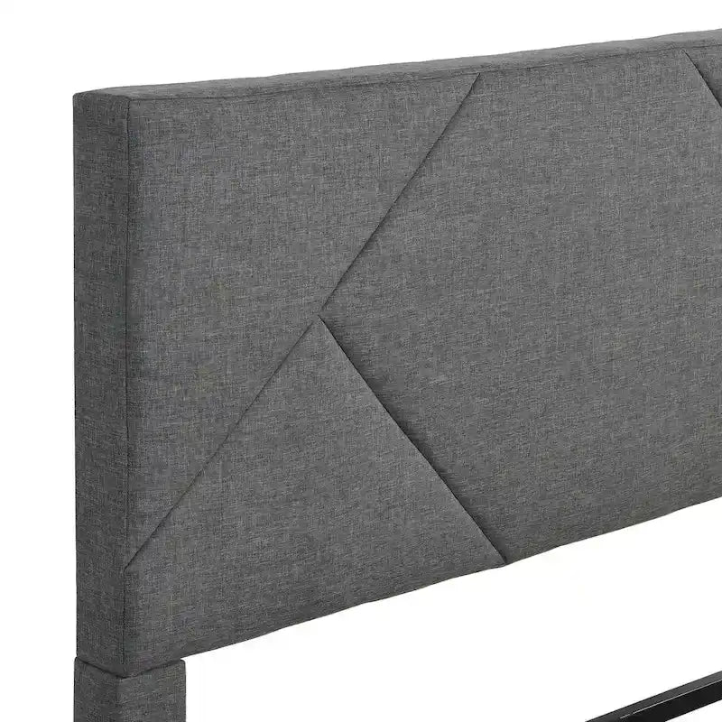 Lit plateforme rembourré gris grand format avec support à lattes en bois