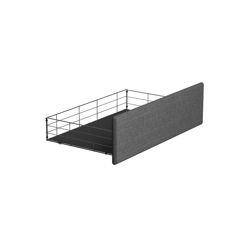 Lit Plateforme en Lin Gris Foncé / Gris Clair avec LED RGB, 4 Tiroirs et Étagères de Tête de Lit – Double / Queen