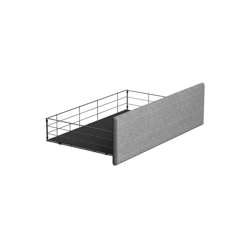 Lit Plateforme en Lin Gris Foncé / Gris Clair avec LED RGB, 4 Tiroirs et Étagères de Tête de Lit – Double / Queen