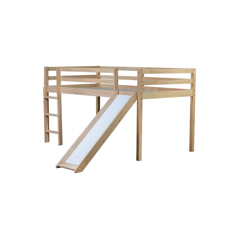 Lit mezzanine double avec toboggan et échelle, coloris chêne blanc / gris / blanc – 1 place
