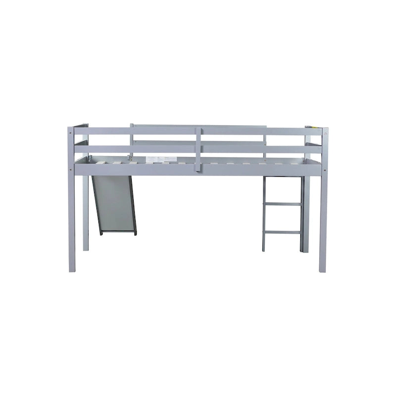 Lit mezzanine double avec toboggan et échelle, coloris chêne blanc / gris / blanc – 1 place