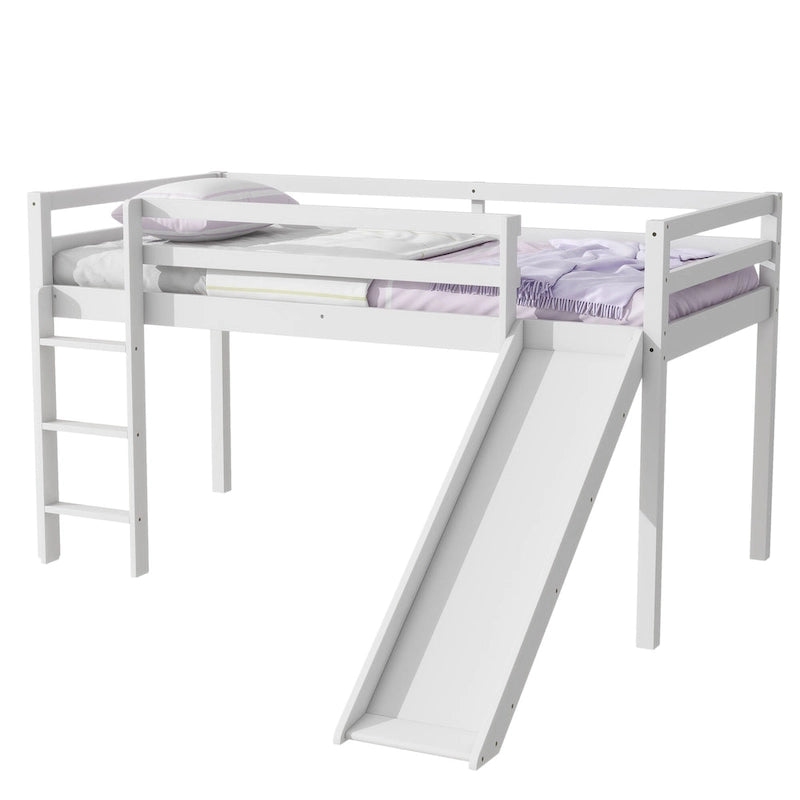 Lit mezzanine double avec toboggan et échelle, coloris chêne blanc / gris / blanc – 1 place