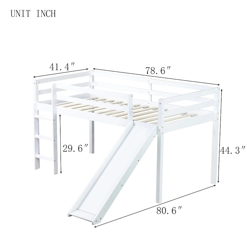 Lit mezzanine double avec toboggan et échelle, coloris chêne blanc / gris / blanc – 1 place