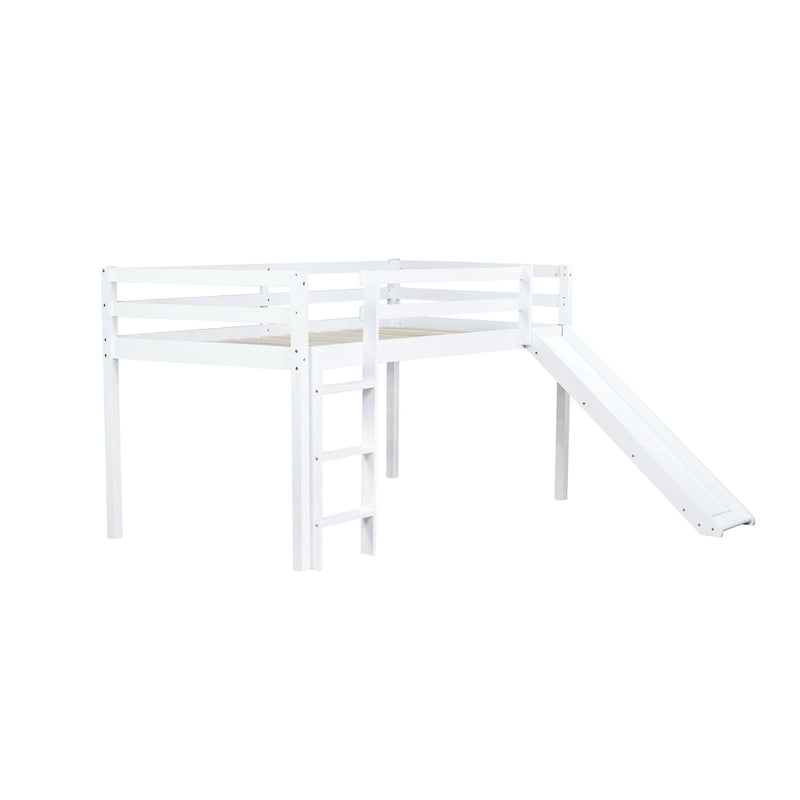 Lit mezzanine double avec toboggan et échelle, coloris chêne blanc / gris / blanc – 1 place