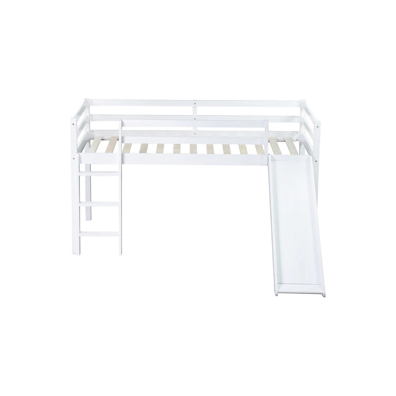 Lit mezzanine double avec toboggan et échelle, coloris chêne blanc / gris / blanc – 1 place