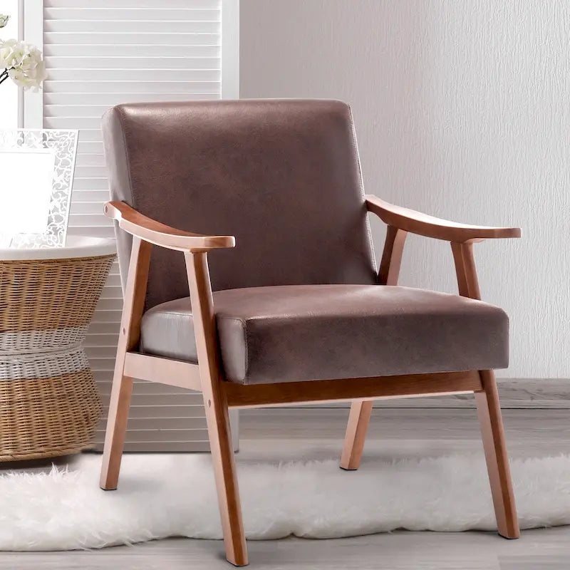 Fauteuil d'appoint brun foncé du milieu du siècle avec cadre en bois d'hévéa – 1 place