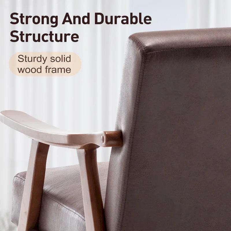 Fauteuil d'appoint brun foncé du milieu du siècle avec cadre en bois d'hévéa – 1 place