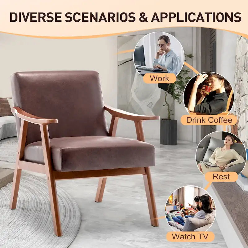 Fauteuil d'appoint brun foncé du milieu du siècle avec cadre en bois d'hévéa – 1 place