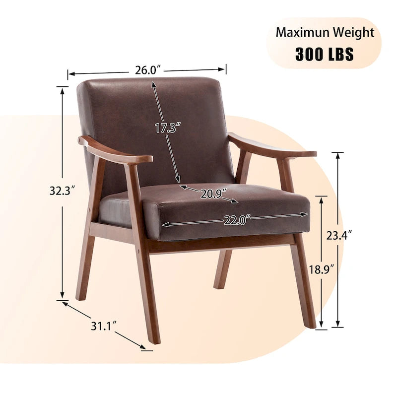 Fauteuil d'appoint brun foncé du milieu du siècle avec cadre en bois d'hévéa – 1 place