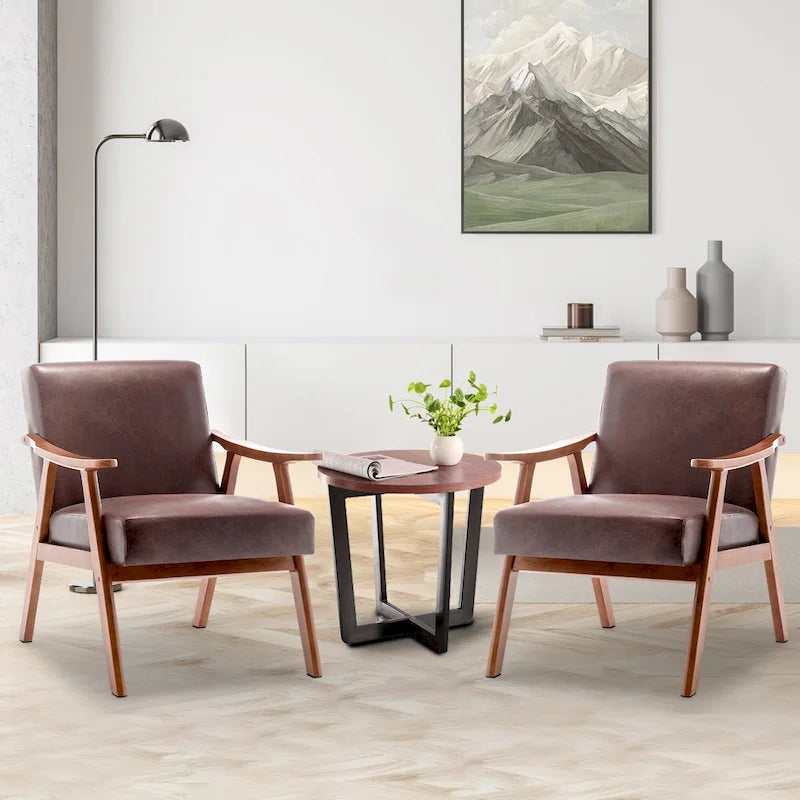 Fauteuil d'appoint brun foncé du milieu du siècle avec cadre en bois d'hévéa – 1 place