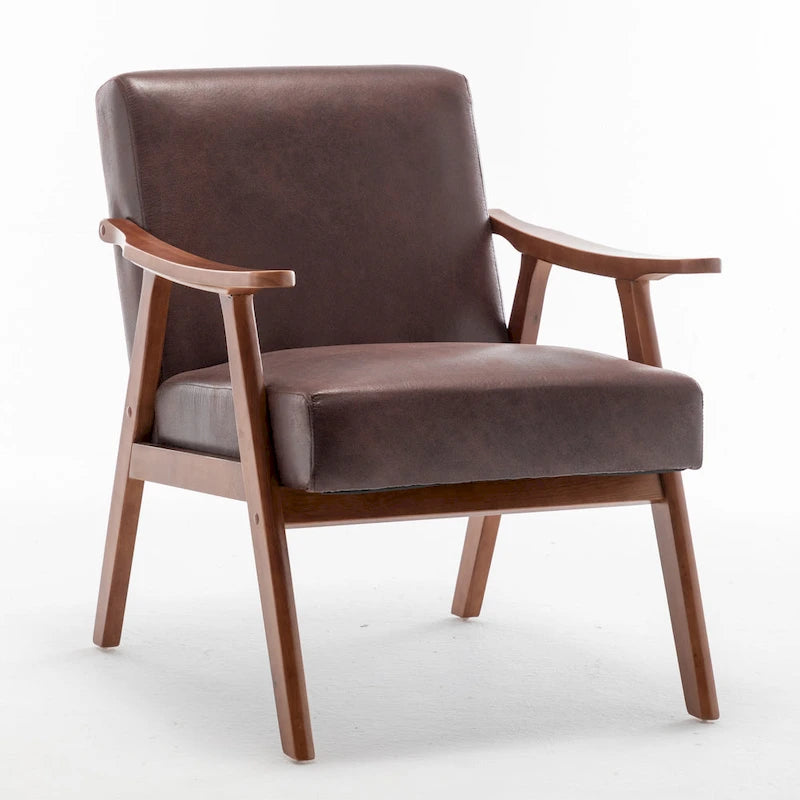 Fauteuil d'appoint brun foncé du milieu du siècle avec cadre en bois d'hévéa – 1 place