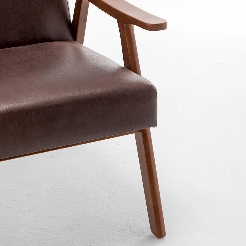 Fauteuil d'appoint brun foncé du milieu du siècle avec cadre en bois d'hévéa – 1 place