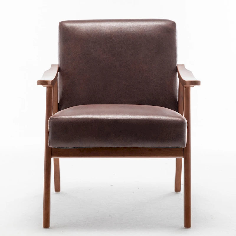 Fauteuil d'appoint brun foncé du milieu du siècle avec cadre en bois d'hévéa – 1 place