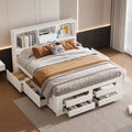Lit plateforme moderne blanc King avec tête de lit de rangement et 8 tiroirs – 1 place