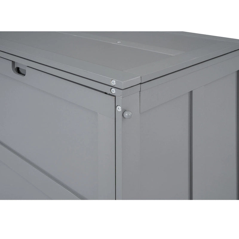 Lit escamotable Queen blanc/gris avec bureau rotatif et 2 étagères de rangement