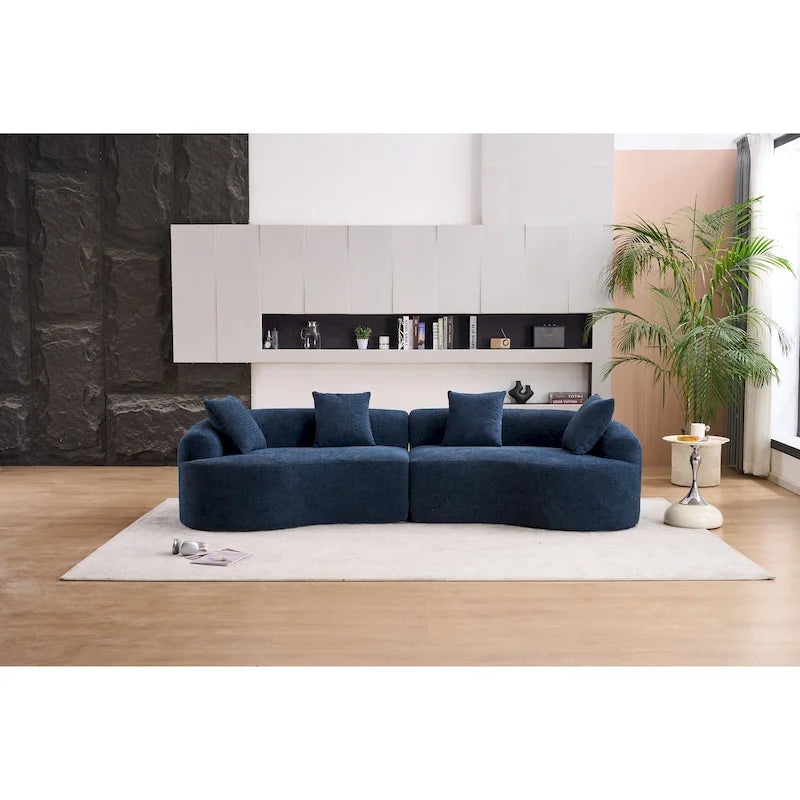 Canapé incurvé en mousse avec oreillers, gris / bleu / beige / marron / blanc / vert / orange – 4 places