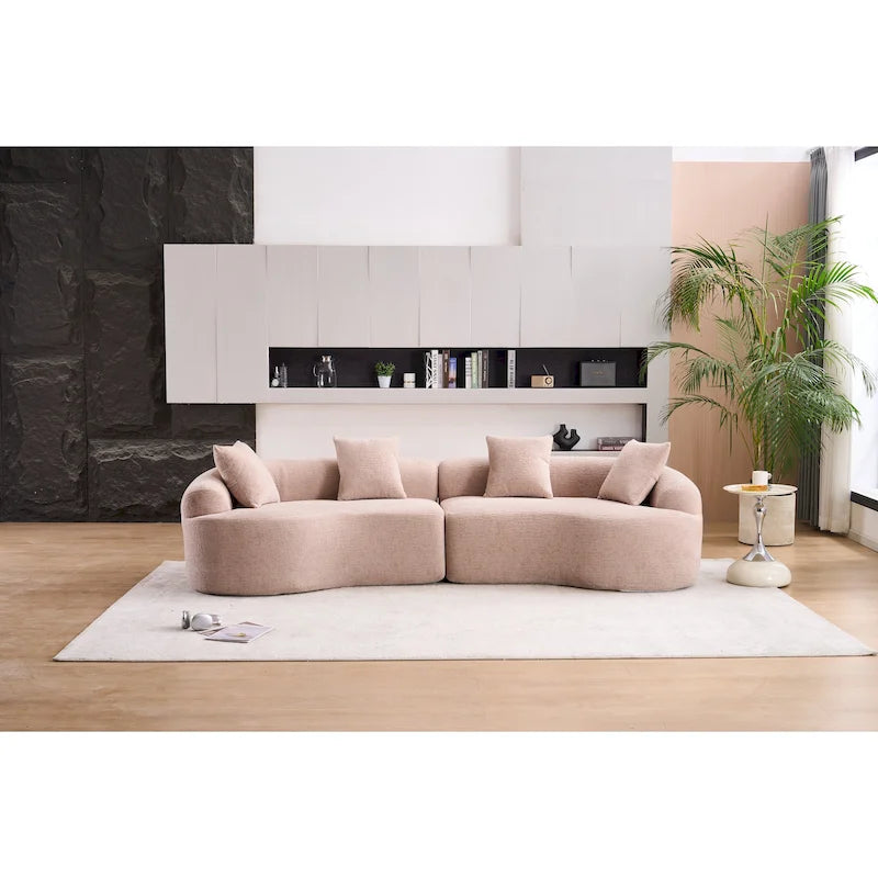 Canapé incurvé en mousse avec oreillers, gris / bleu / beige / marron / blanc / vert / orange – 4 places