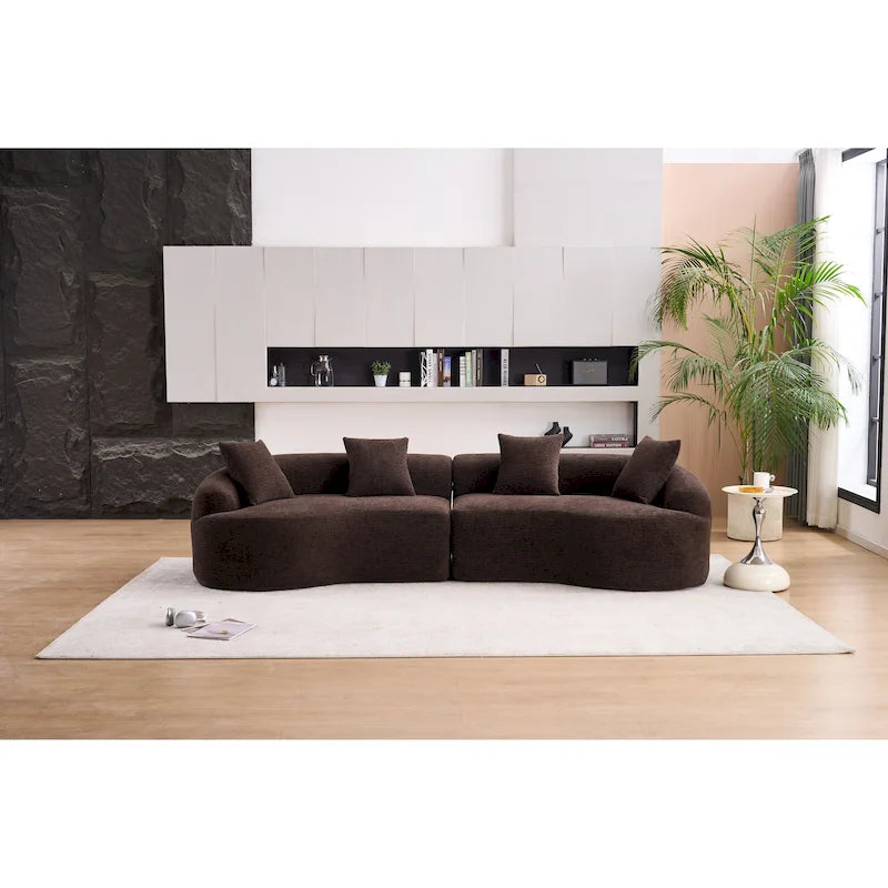 Canapé incurvé en mousse avec oreillers, gris / bleu / beige / marron / blanc / vert / orange – 4 places