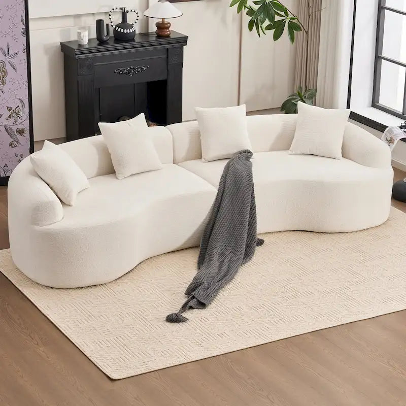 Canapé incurvé en mousse avec oreillers, gris / bleu / beige / marron / blanc / vert / orange – 4 places