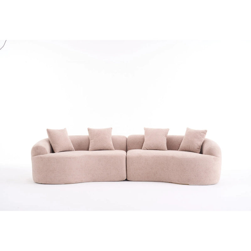 Canapé incurvé en mousse avec oreillers, gris / bleu / beige / marron / blanc / vert / orange – 4 places