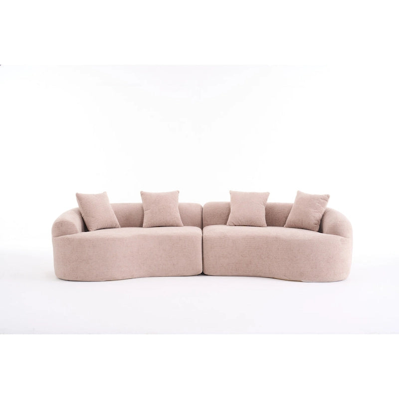 Canapé incurvé en mousse avec oreillers, gris / bleu / beige / marron / blanc / vert / orange – 4 places
